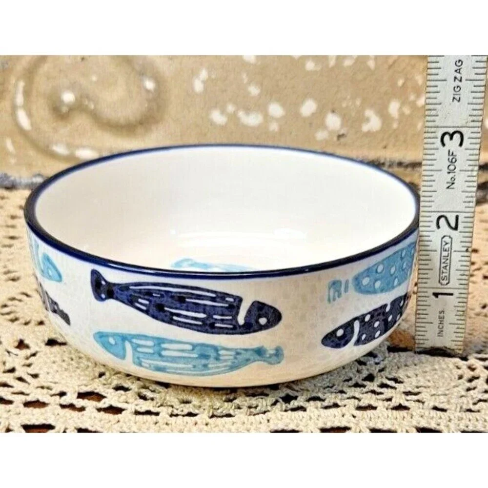 Signature Blue & Aqua Ceramic Fish Design Cat Food Bowl 5